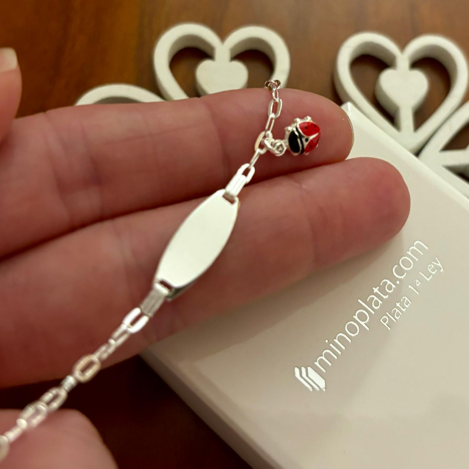 Pulsera esclava infantil de Plata de ley con mariquita