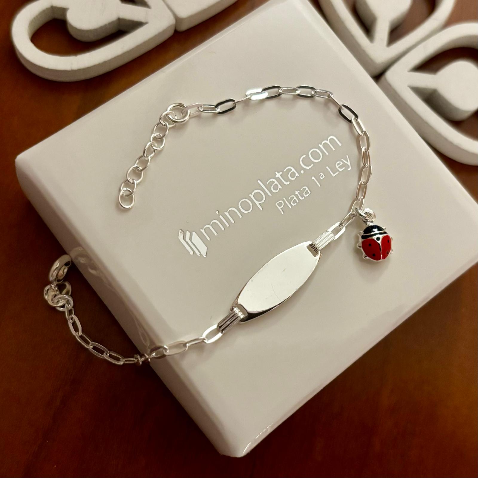 Pulsera esclava infantil de Plata de ley con mariquita_1
