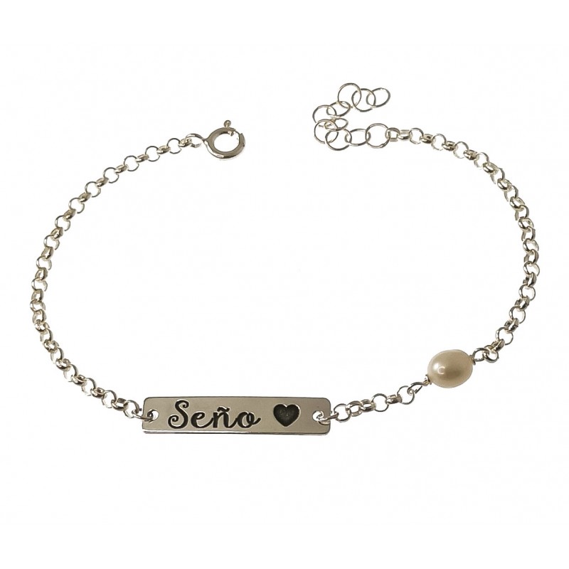 Pulsera esclava seño de Plata de ley con Perla