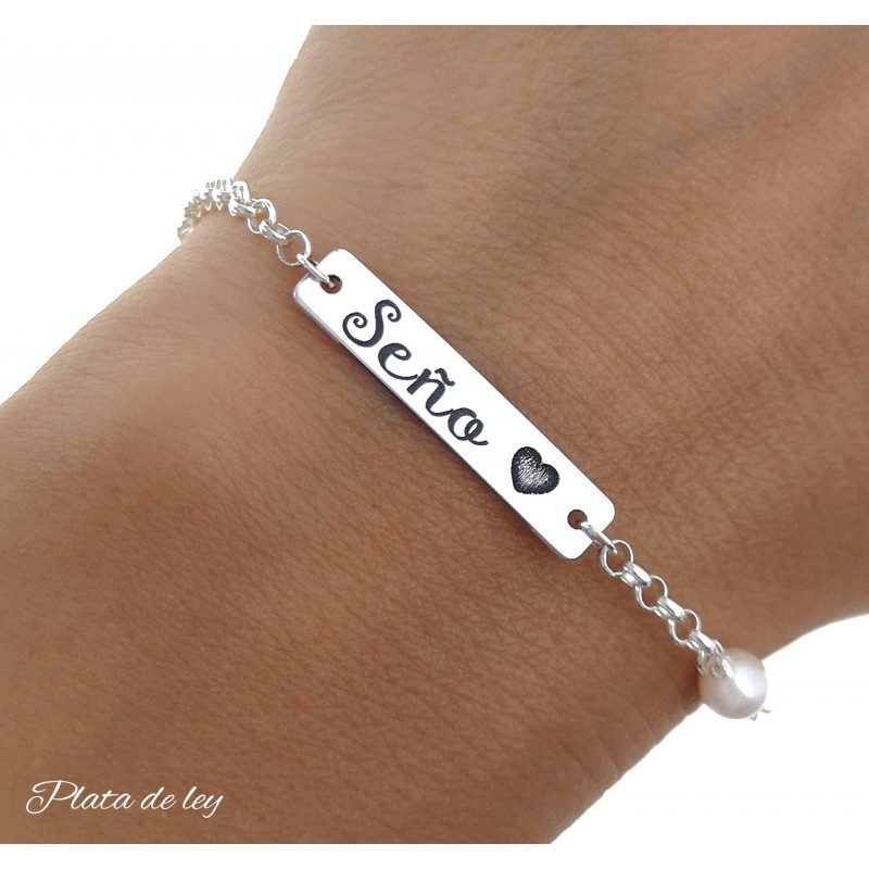 Pulsera esclava seño de Plata de ley con Perla 1
