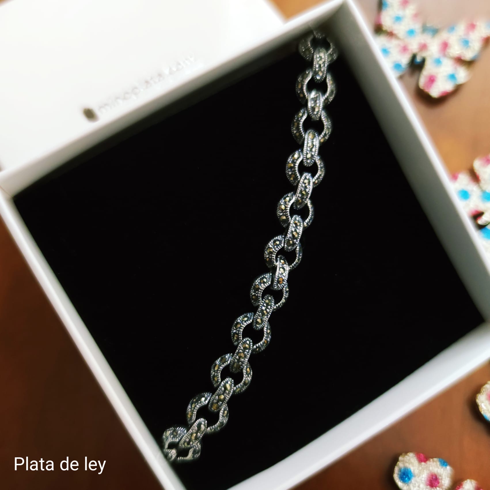Pulsera círculos de Plata de ley vieja con piedras Marcasitas