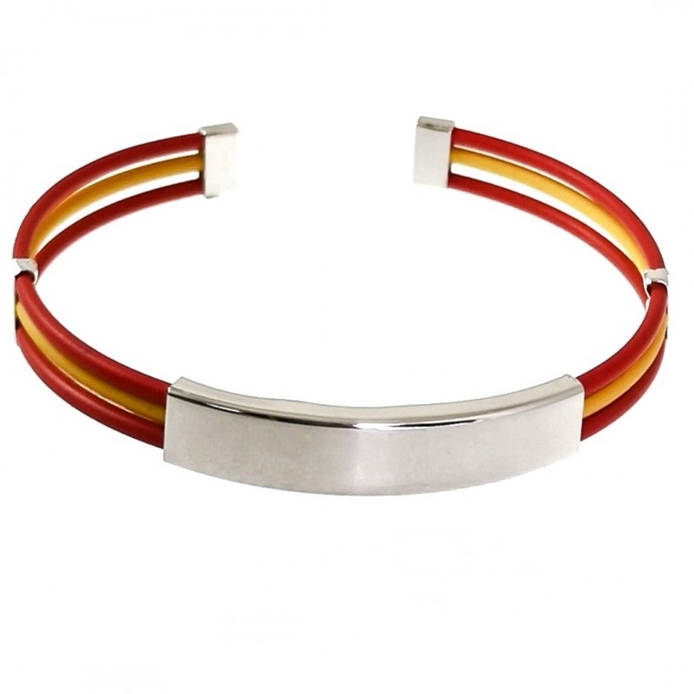 Pulsera brazalete bandera España de caucho y Plata de ley hombre 1