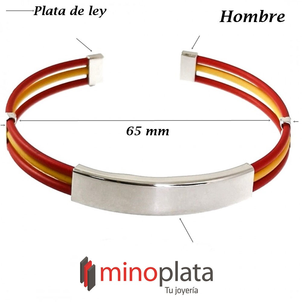 Pulsera brazalete bandera España de caucho y Plata de ley hombre 4
