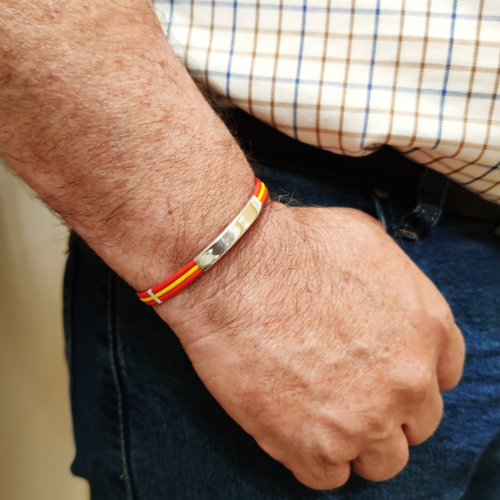 Pulsera brazalete bandera España de caucho y Plata de ley hombre 5