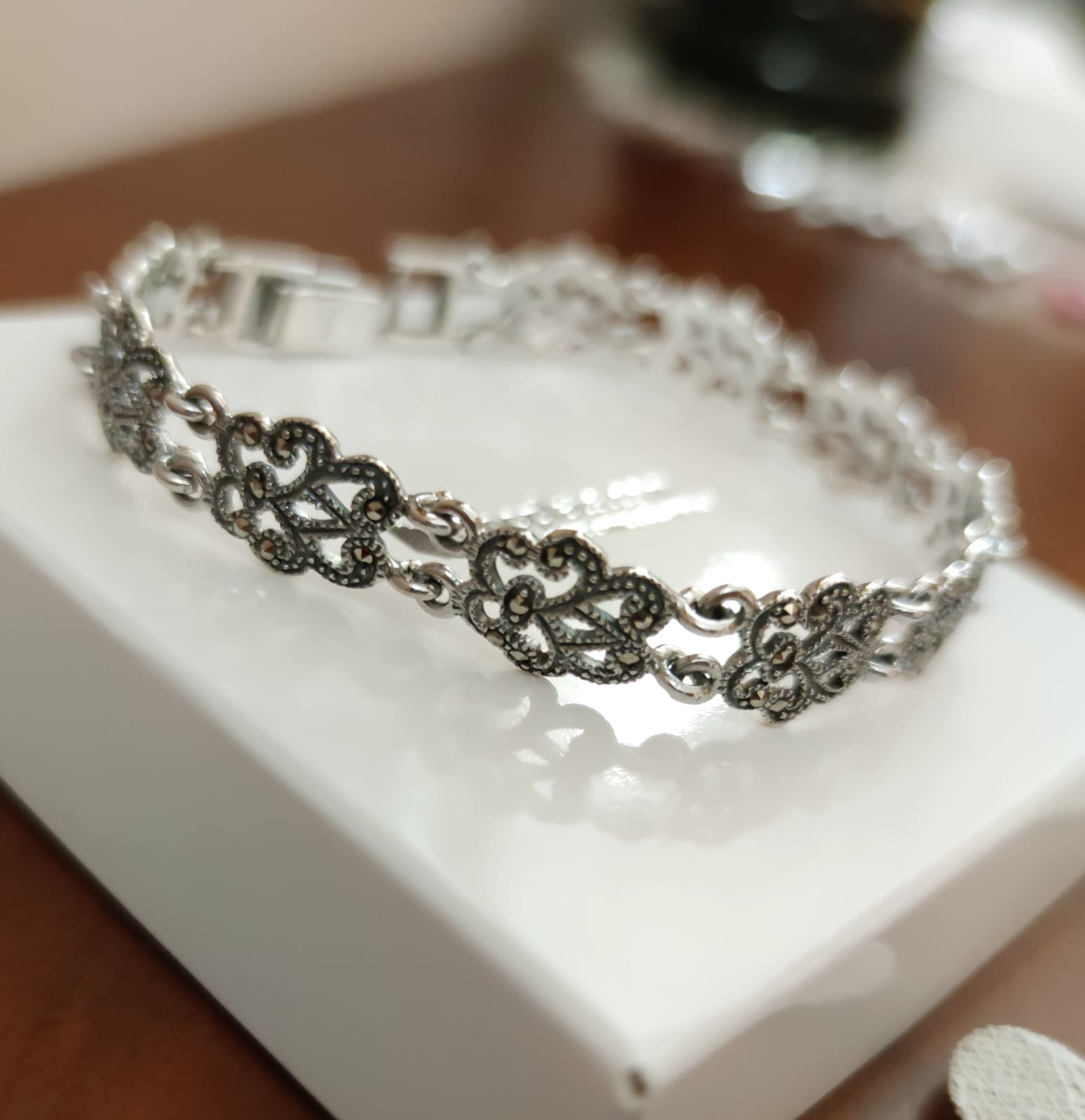 Pulsera calada de Plata envejecida con Piedras Marcasitas 1