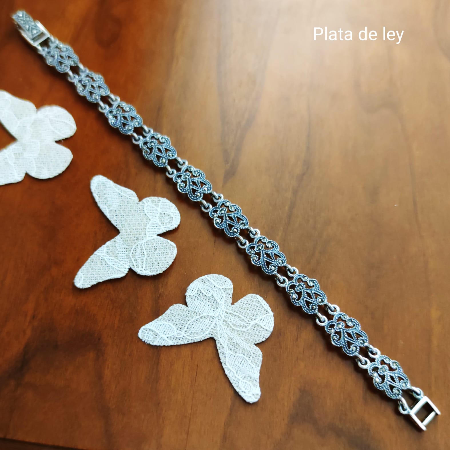 Pulsera calada de Plata envejecida con Piedras Marcasitas 3