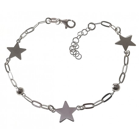 Pulsera estrellas y bolitas de Plata de ley