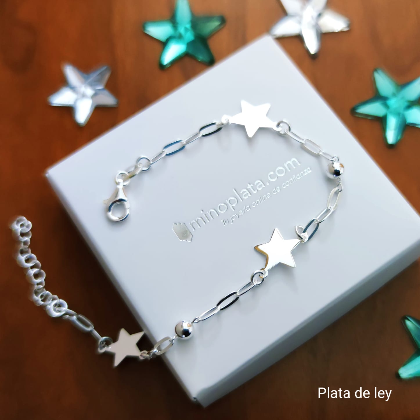 Pulsera estrellas y bolitas de Plata de ley 3