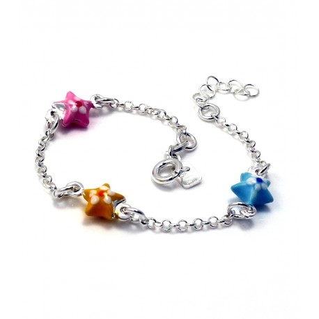 Pulsera de niña estrellas esmaltadas de Plata de ley