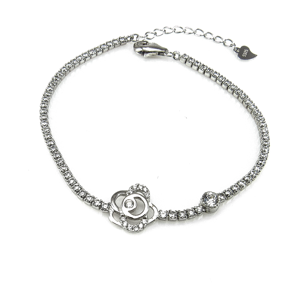 Pulsera flor de Plata rodiada con Circonitas