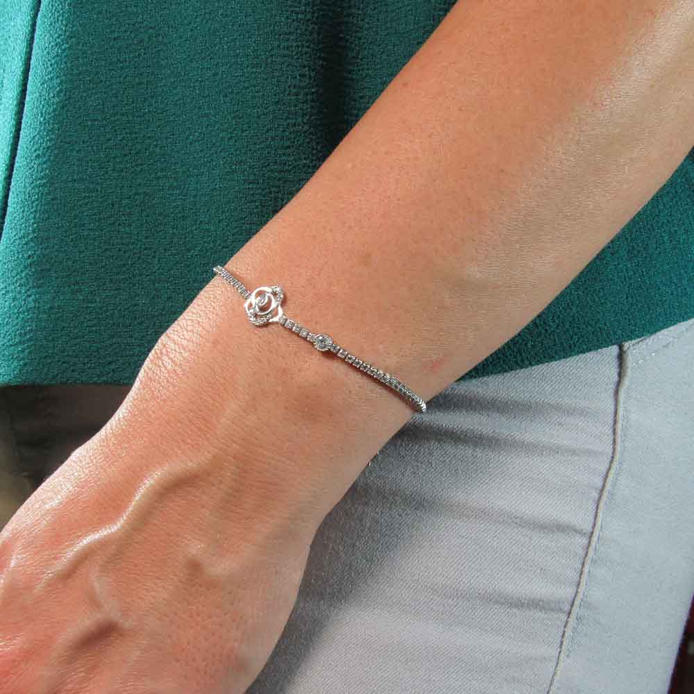 Pulsera flor de Plata rodiada con Circonitas 1