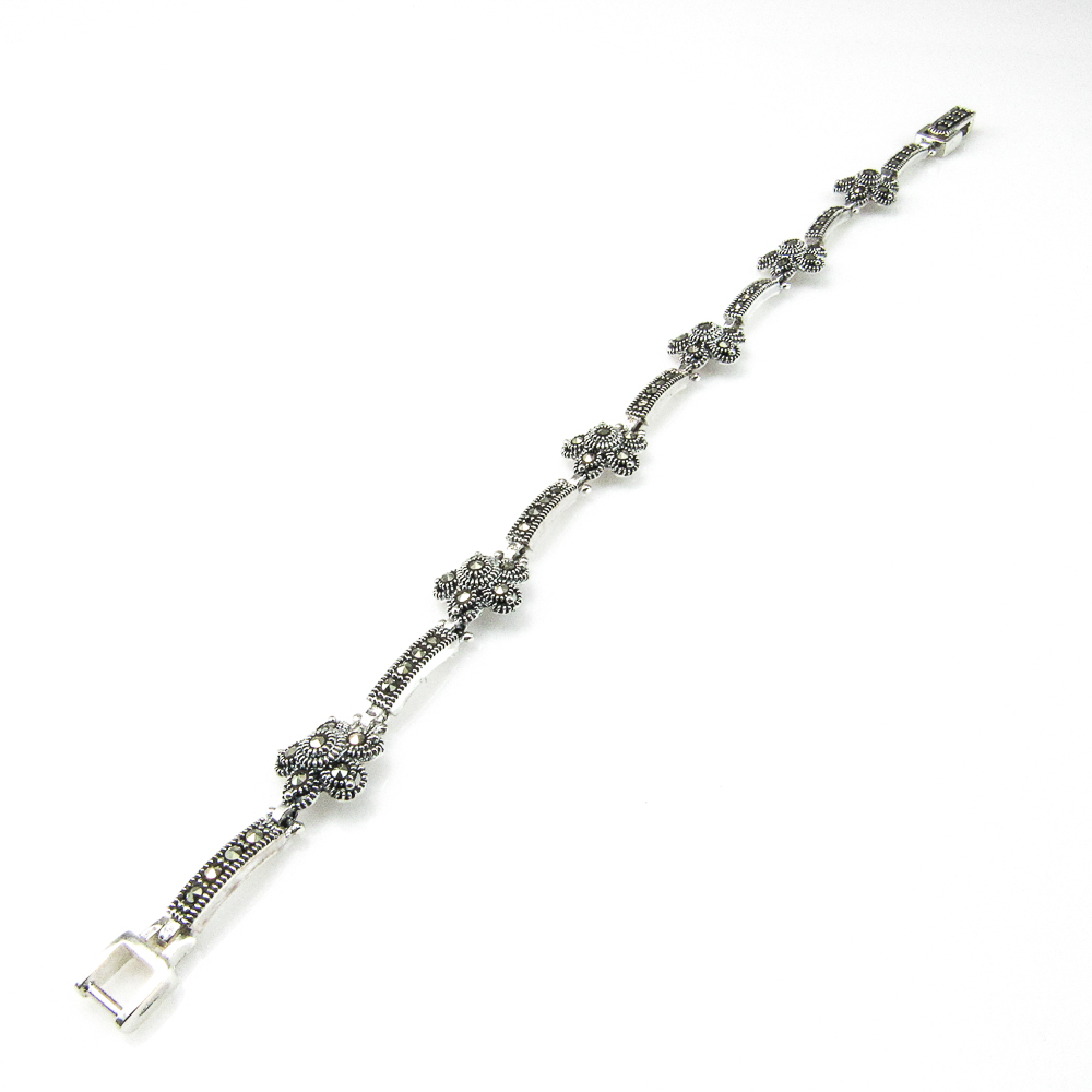 Pulsera flores de Plata de ley envejecida con Marcasitas 1