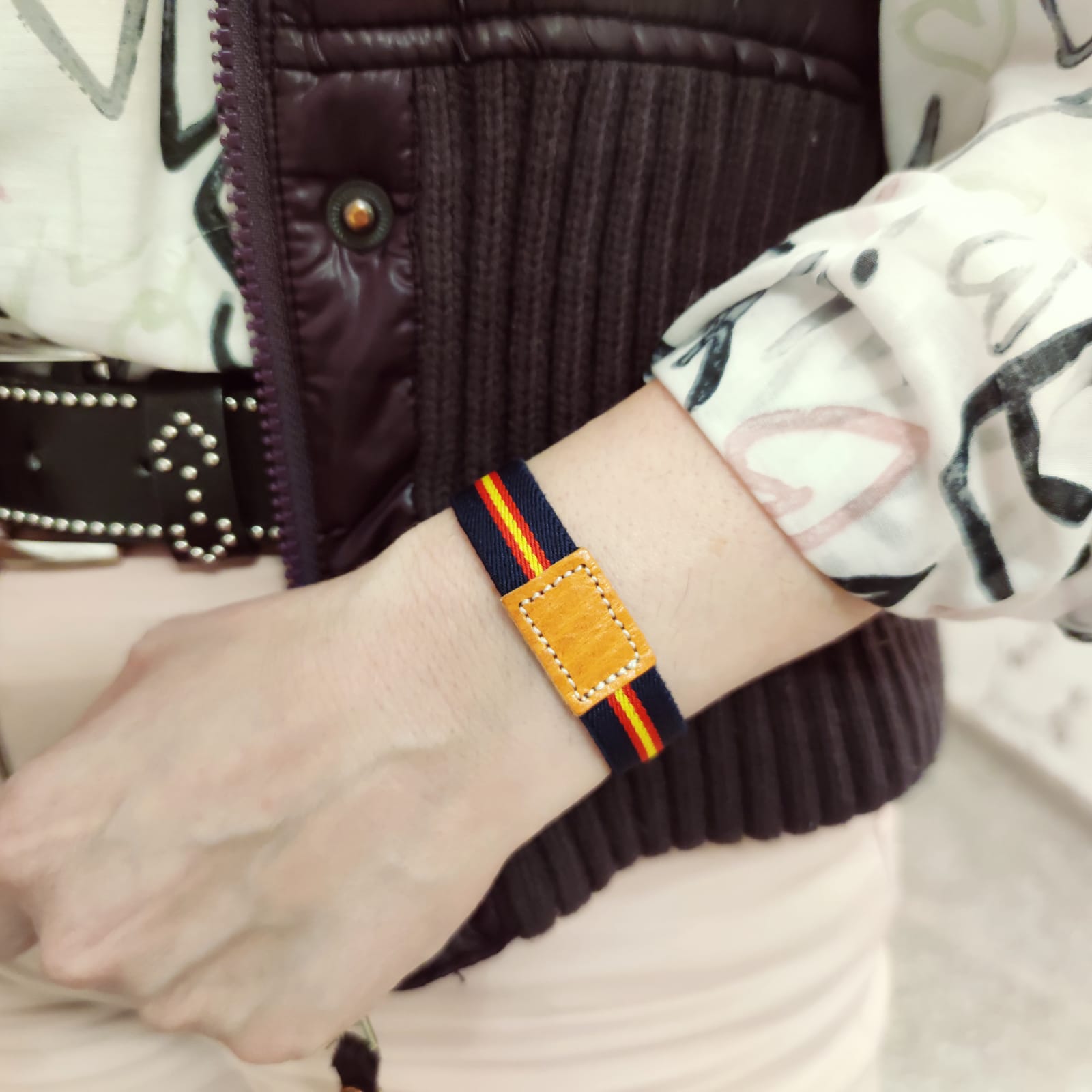 Pulsera Hombre y Mujer elástica bandera de España y cuero 4