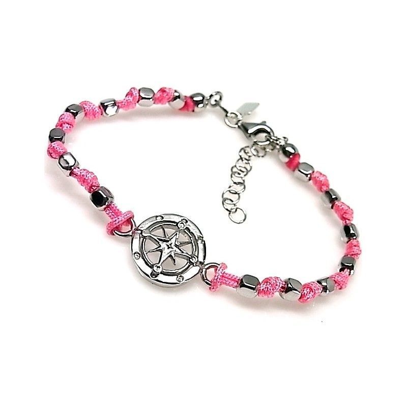 Pulsera de hilo con motivo de brújula en Plata de ley
