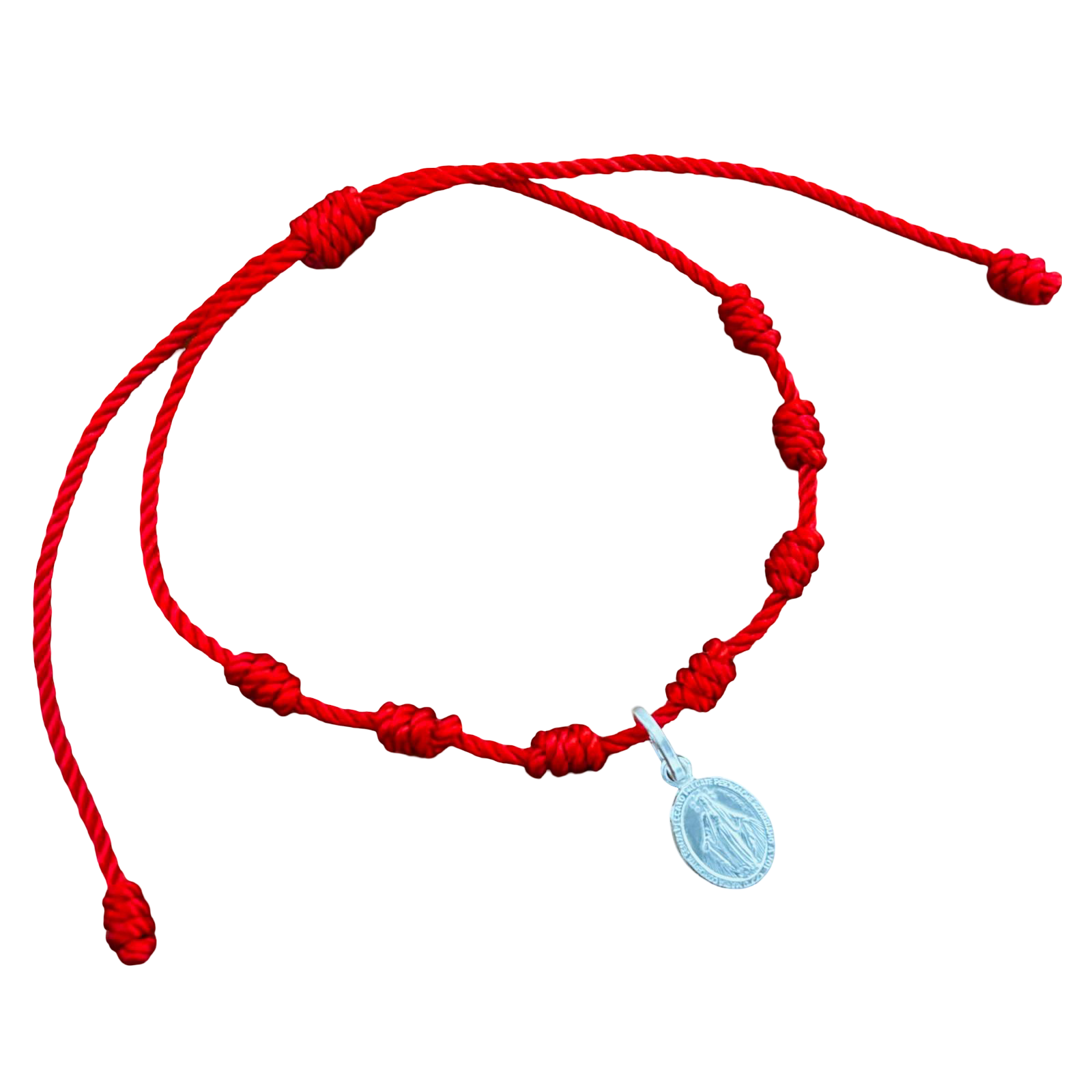 Pulsera roja siete nudos ajustable con medalla de Plata de ley 925 3
