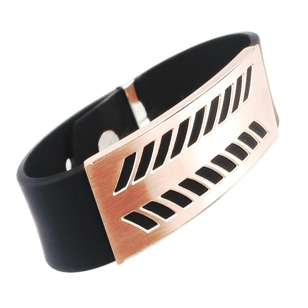 Pulsera con Placa de Bronce, Acero y Caucho
