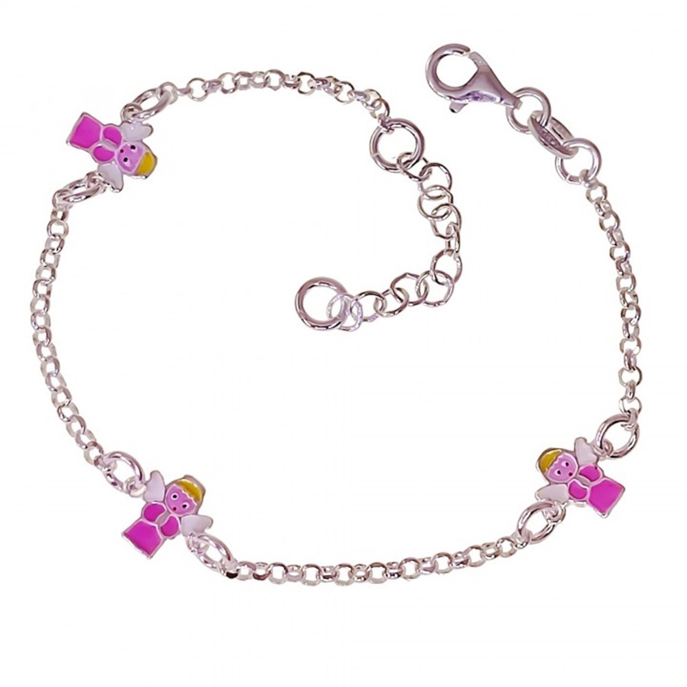 Pulsera infantil angelitos rosas de Plata de ley 925