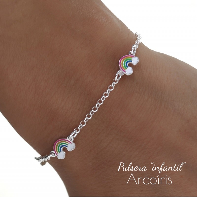 Pulsera para niñas arcoíris de Plata de ley_1