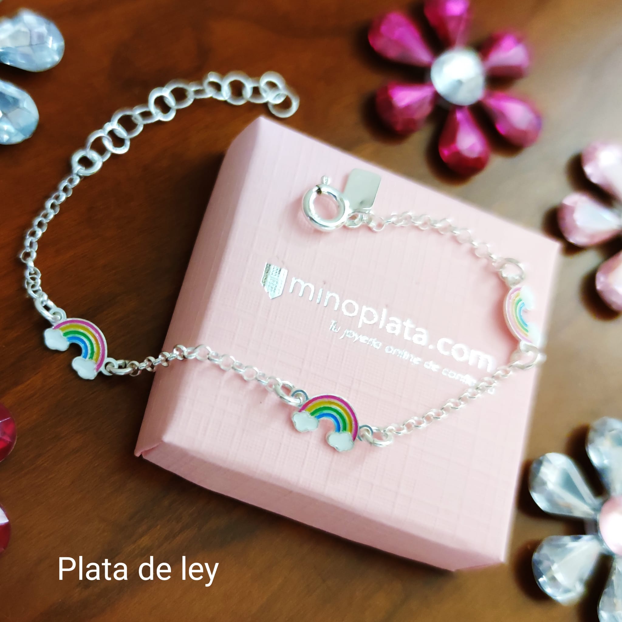 Pulsera para niñas arcoíris de Plata de ley 3