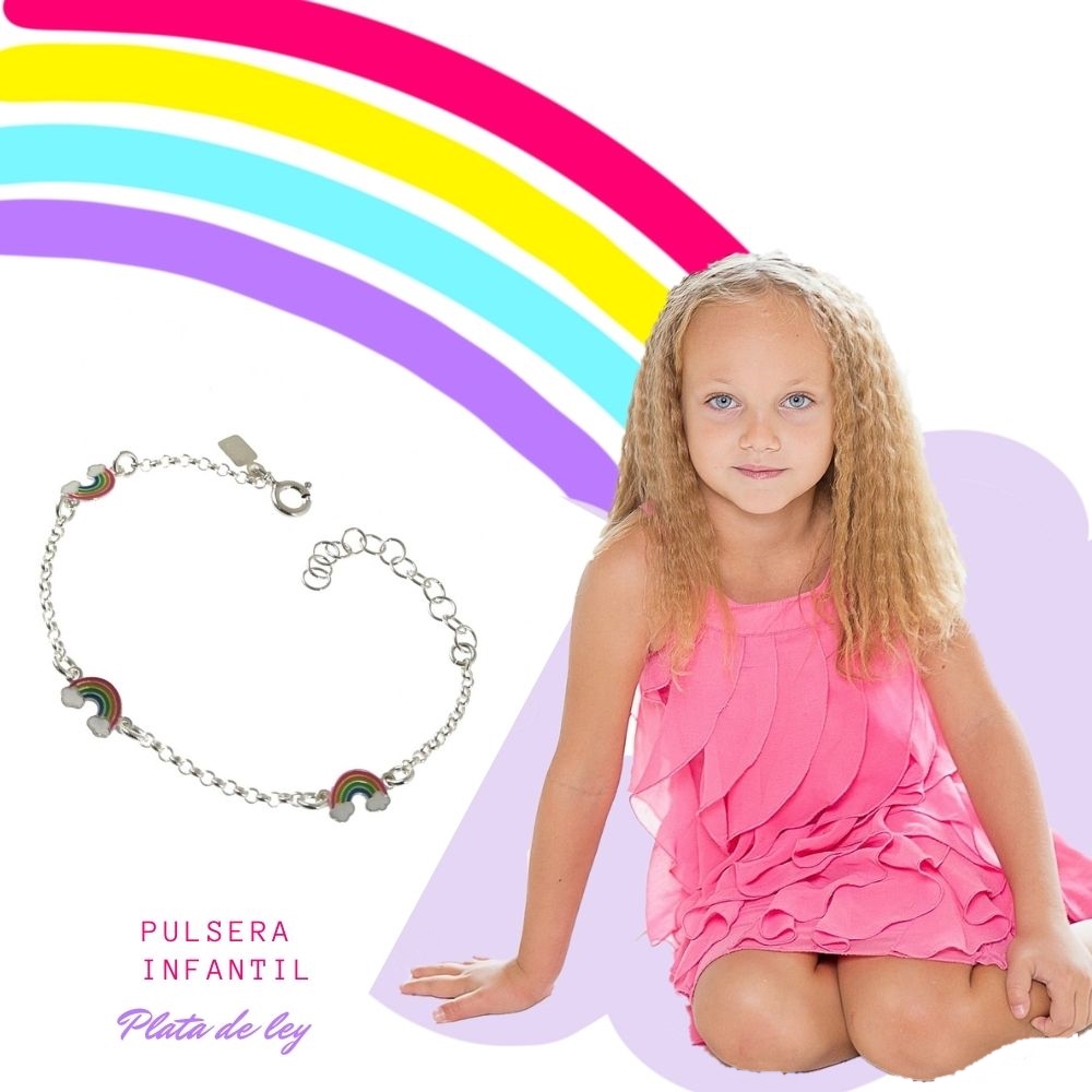 Pulsera para niñas arcoíris de Plata de ley 4