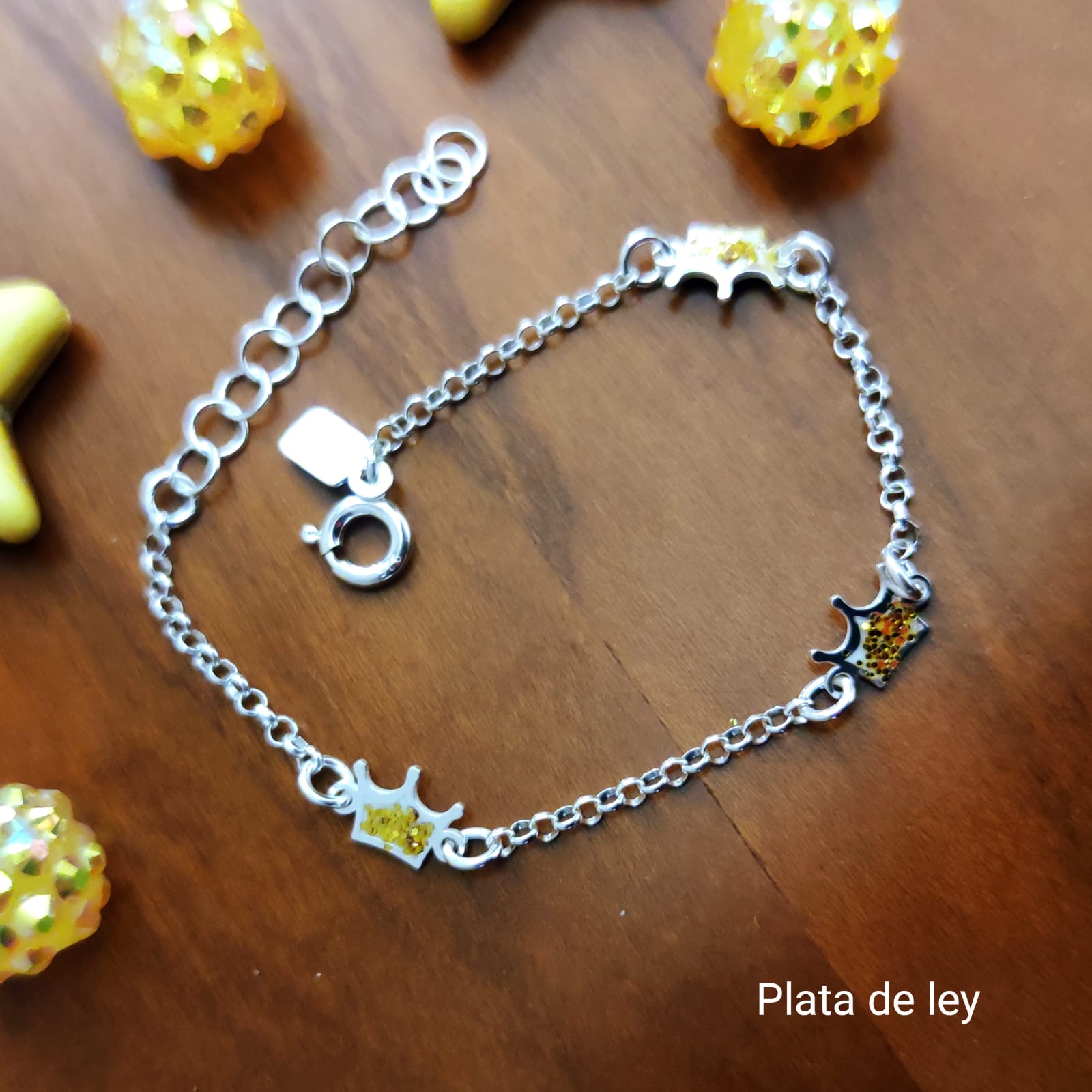 Pulsera infantil Coronas de Plata de ley 4
