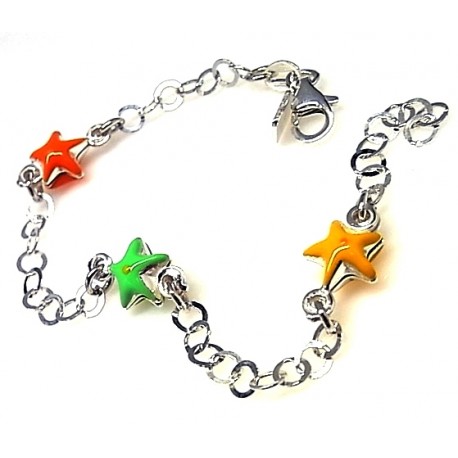 Pulsera infantil de Plata con estrellas esmaltadas