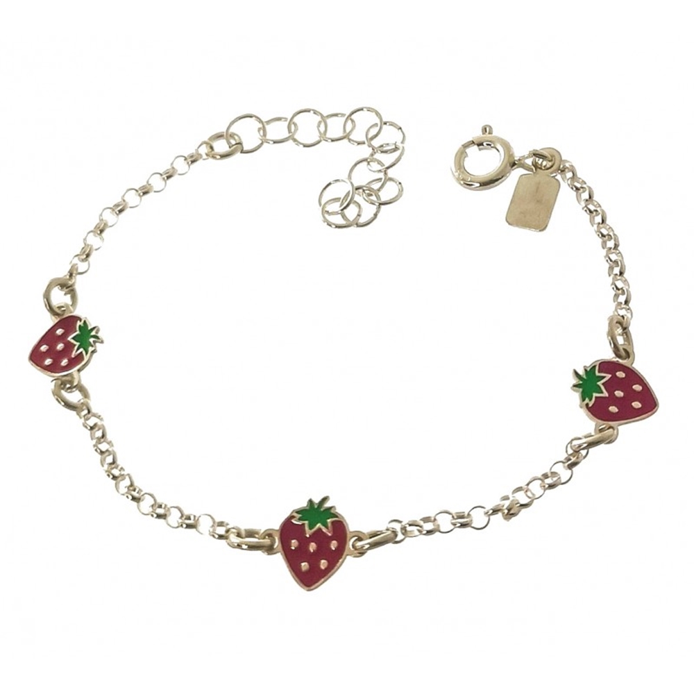 Pulsera para niña fresas de Plata de ley