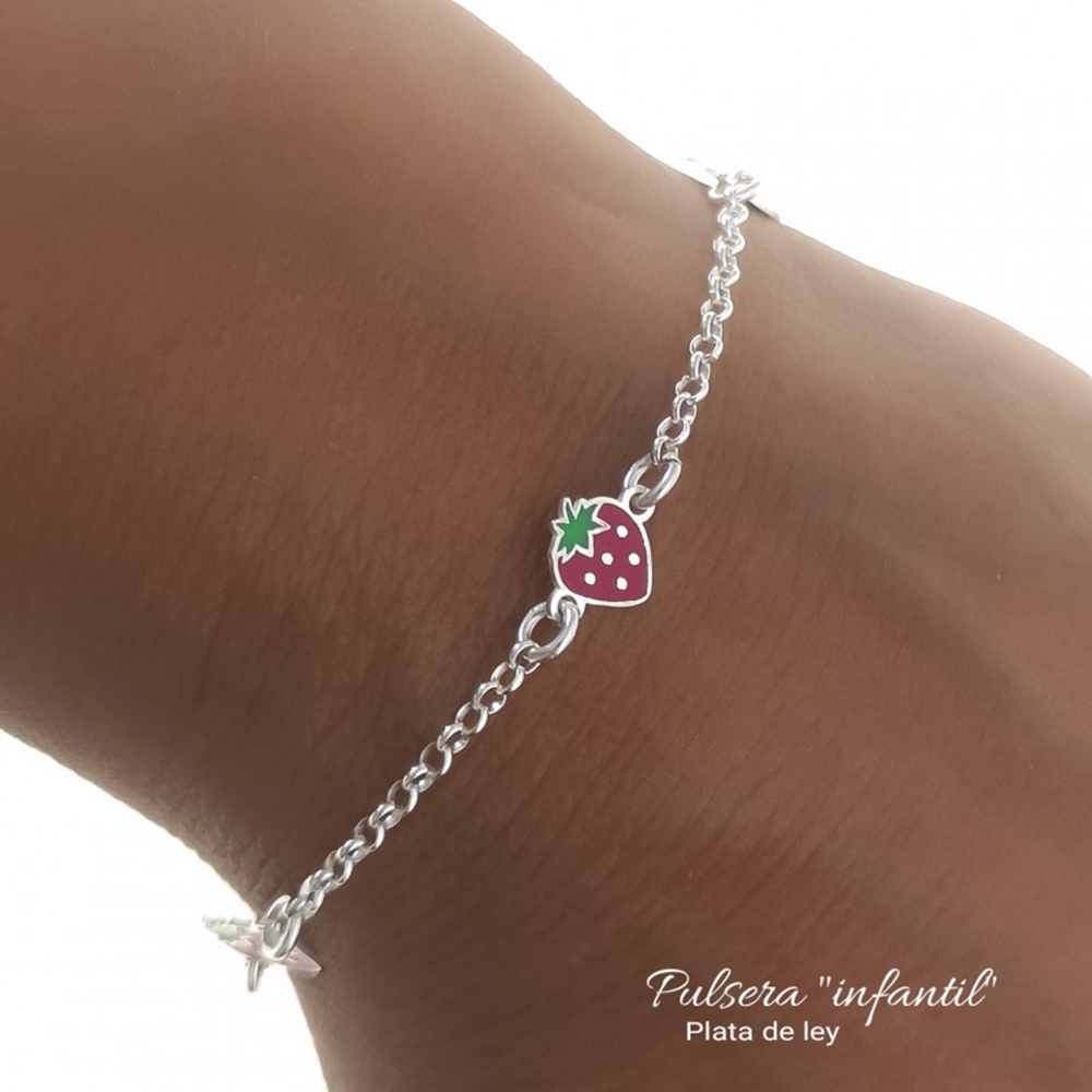 Pulsera para niña fresas de Plata de ley 1