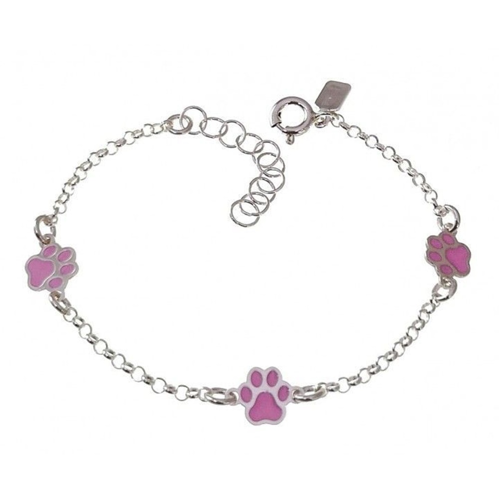 Pulsera infantil huellas rosas de Plata de ley