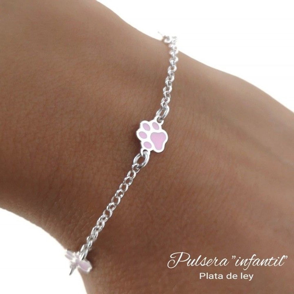 Pulsera infantil huellas rosas de Plata de ley 1