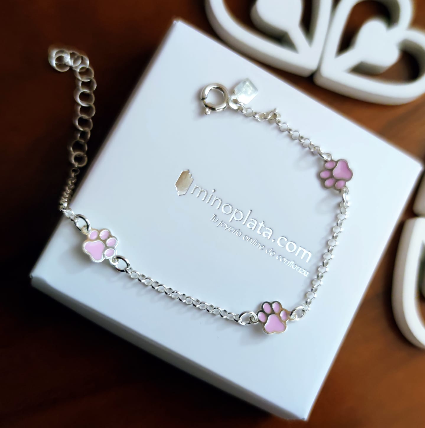 Pulsera infantil huellas rosas de Plata de ley 2