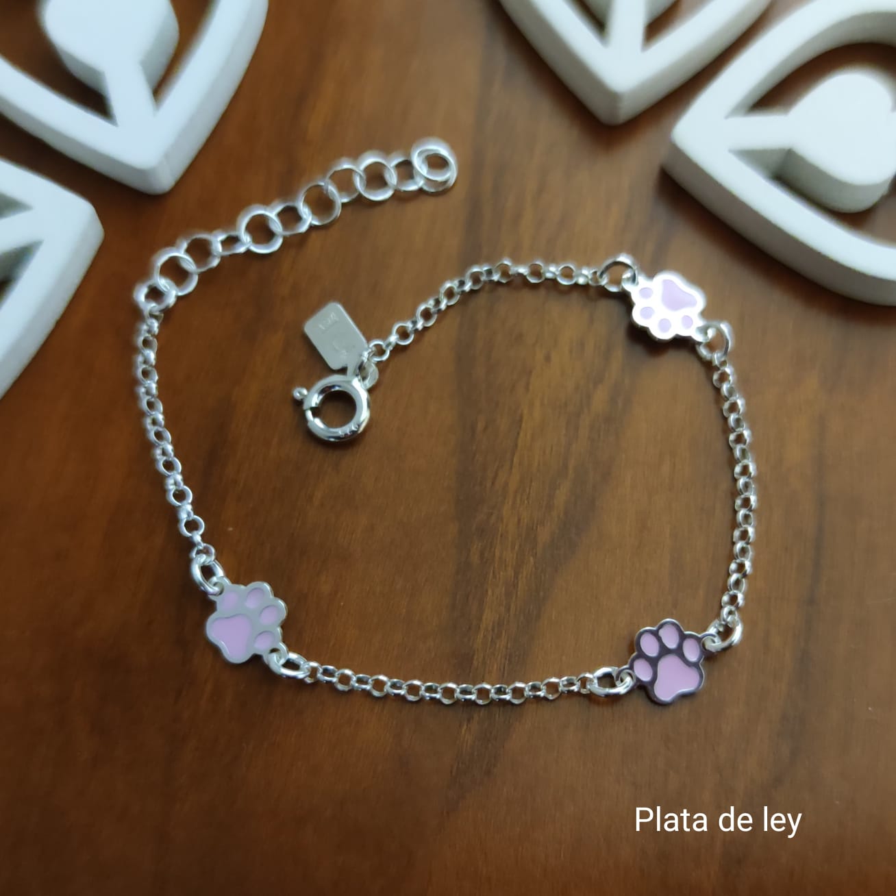 Pulsera infantil huellas rosas de Plata de ley 3