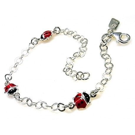 Pulsera con mariquitas de Plata de ley