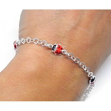 Pulsera con mariquitas de Plata de ley 1
