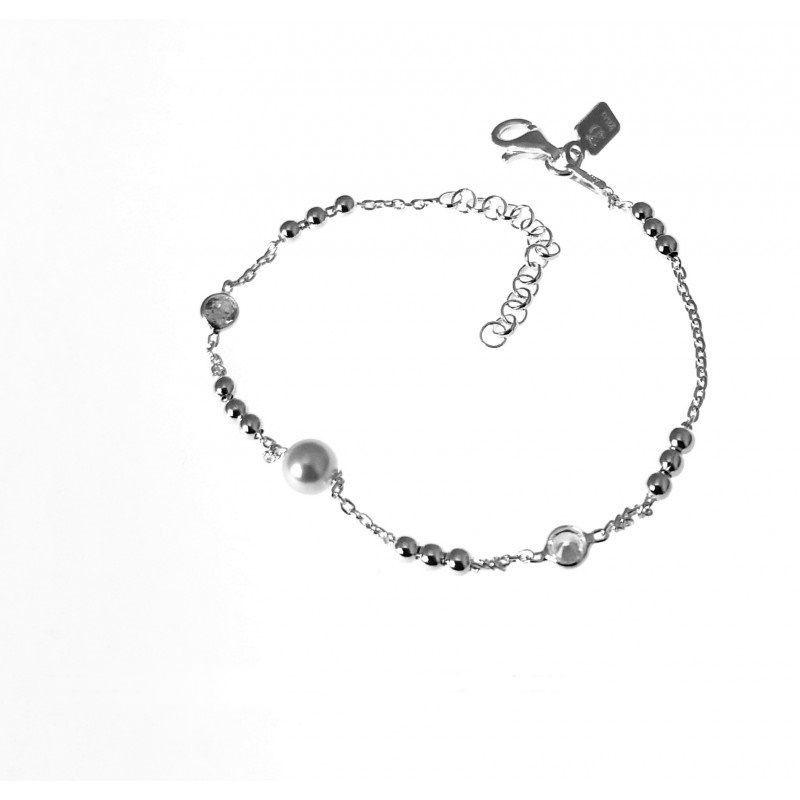 Pulsera infantil con Perla, puntos de luz y bolitas de Plata
