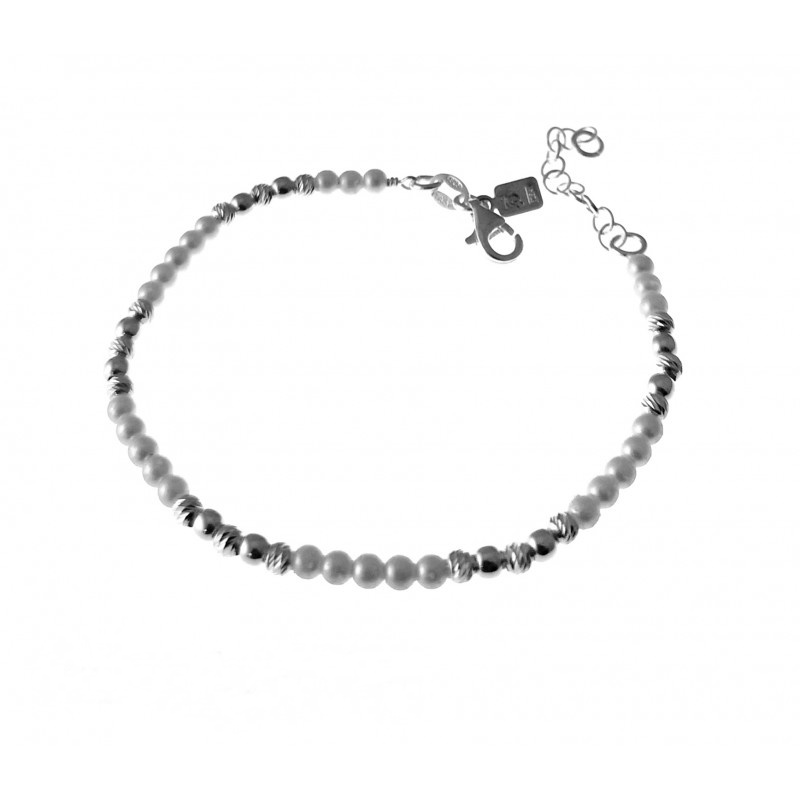 Pulsera infantil Perlas y bolitas de Plata talladas