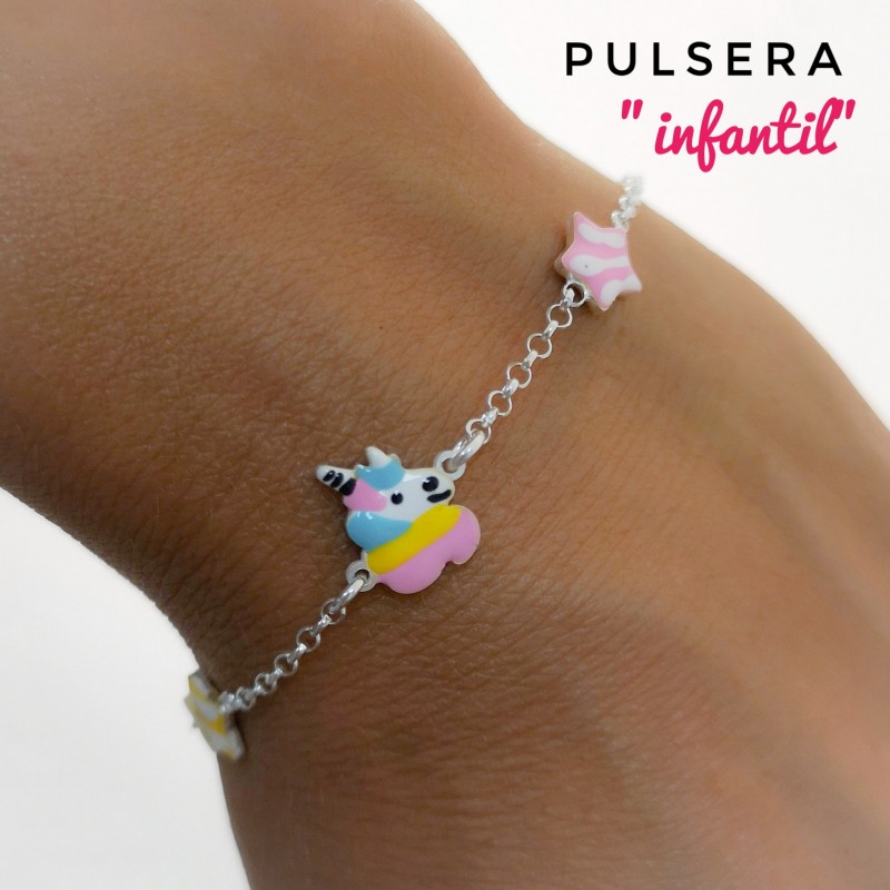 Pulsera infantil unicornio y estrellas de Plata de ley 1