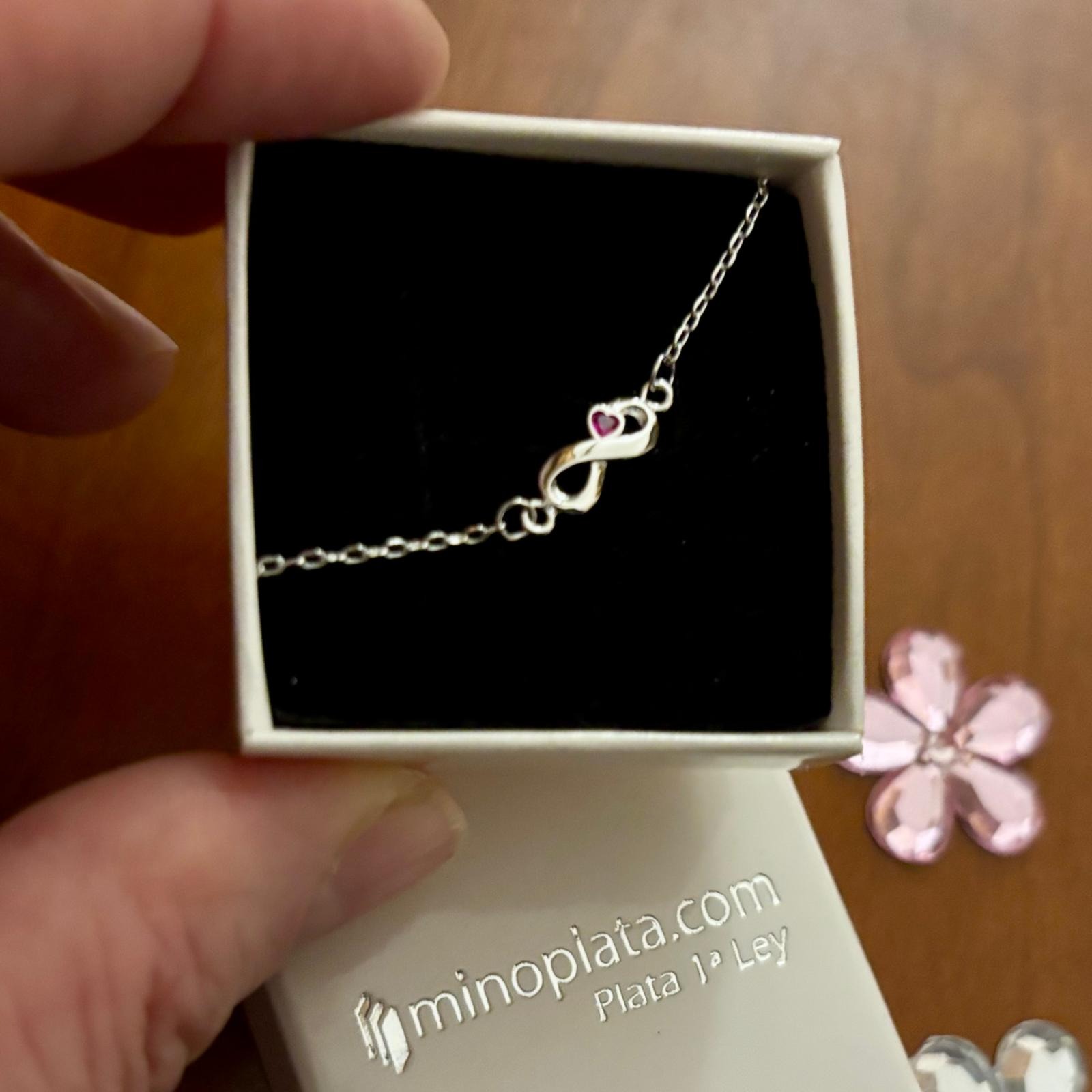 Pulsera fina infinito corazón con Circonita en Plata de ley rodiada_1