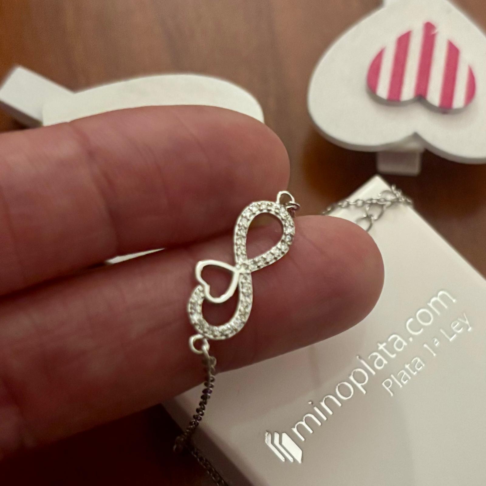Pulsera corazón infinito con Circonitas de Plata de ley rodiada 3