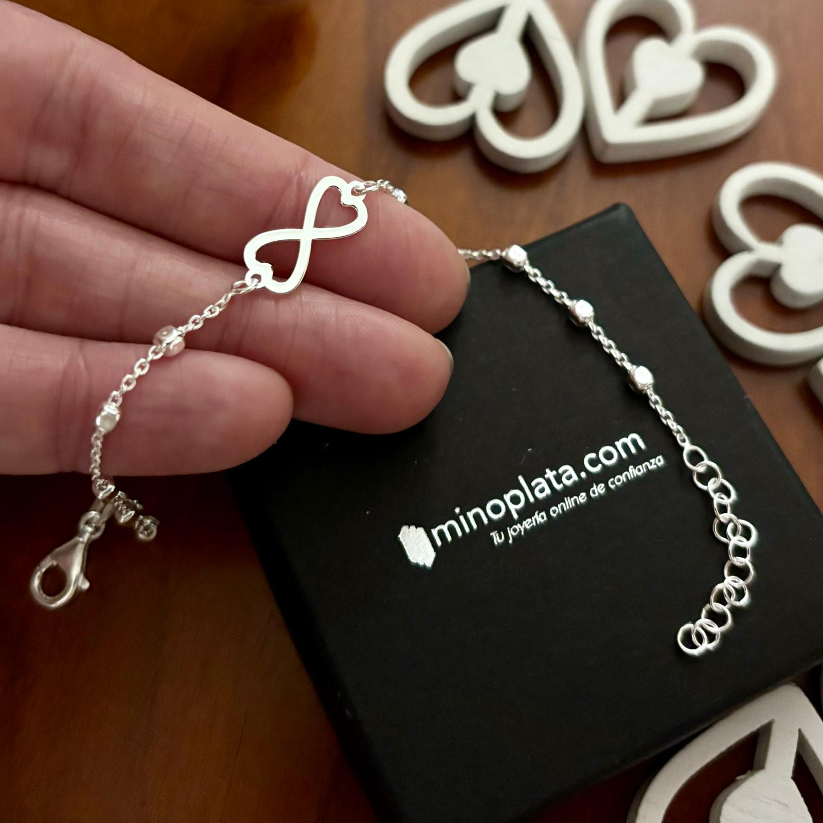 Pulsera bolitas infinito corazón de Plata de ley 925