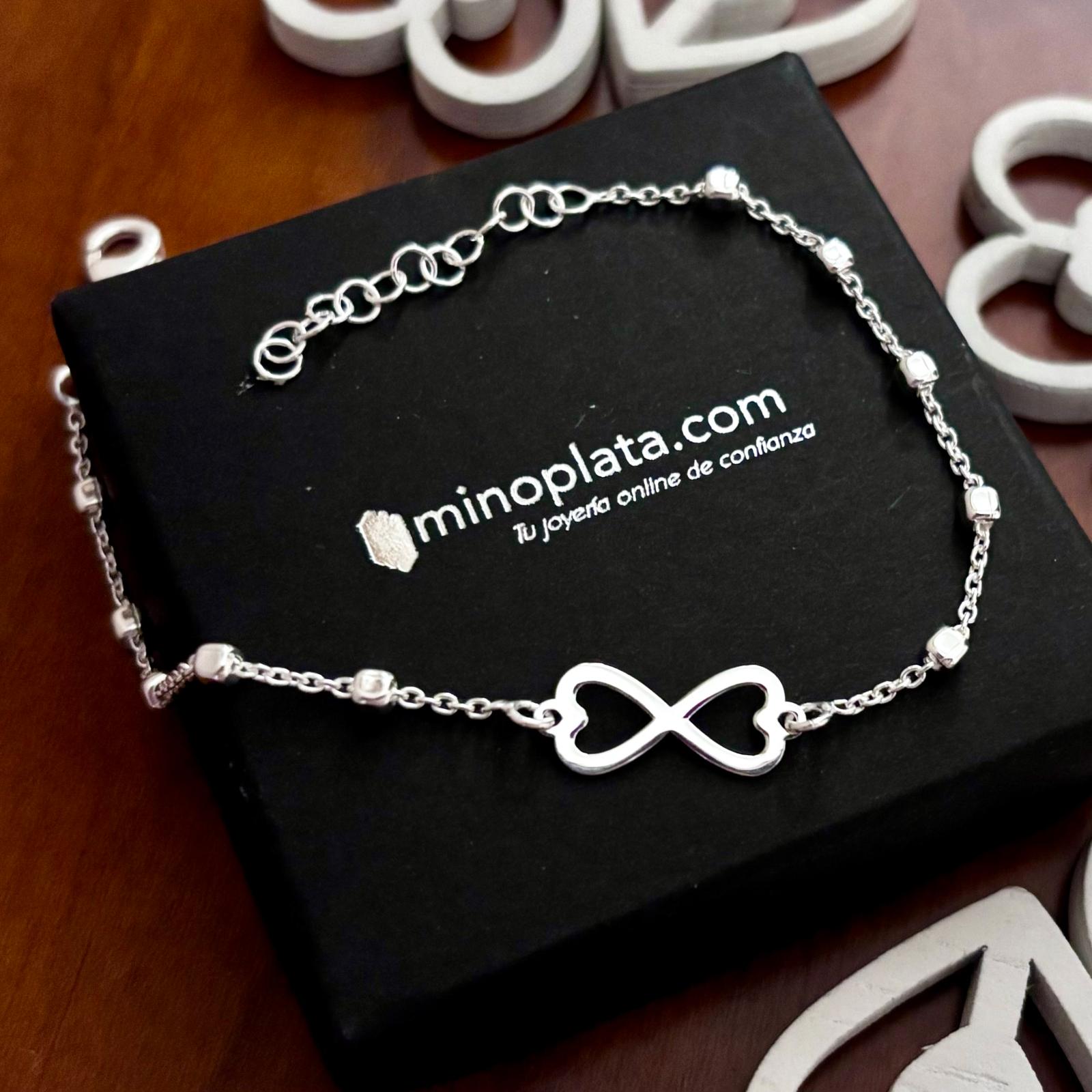 Pulsera bolitas infinito corazón de Plata de ley 925 2