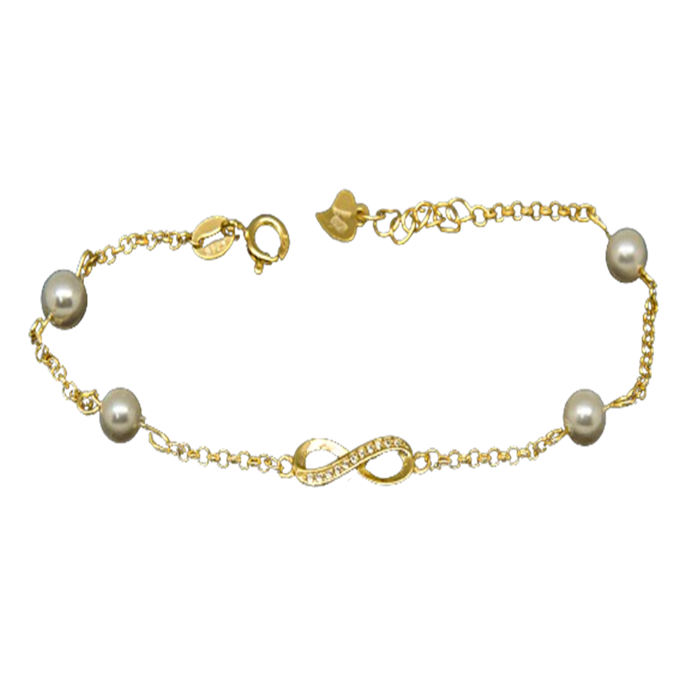 Pulsera infinito de Plata de ley chadapa en Oro con Perlas cultivadas para niña