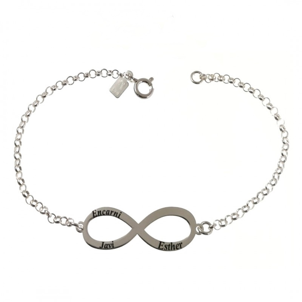 Pulsera infinito personalizada hasta 4 nombres de Plata de ley