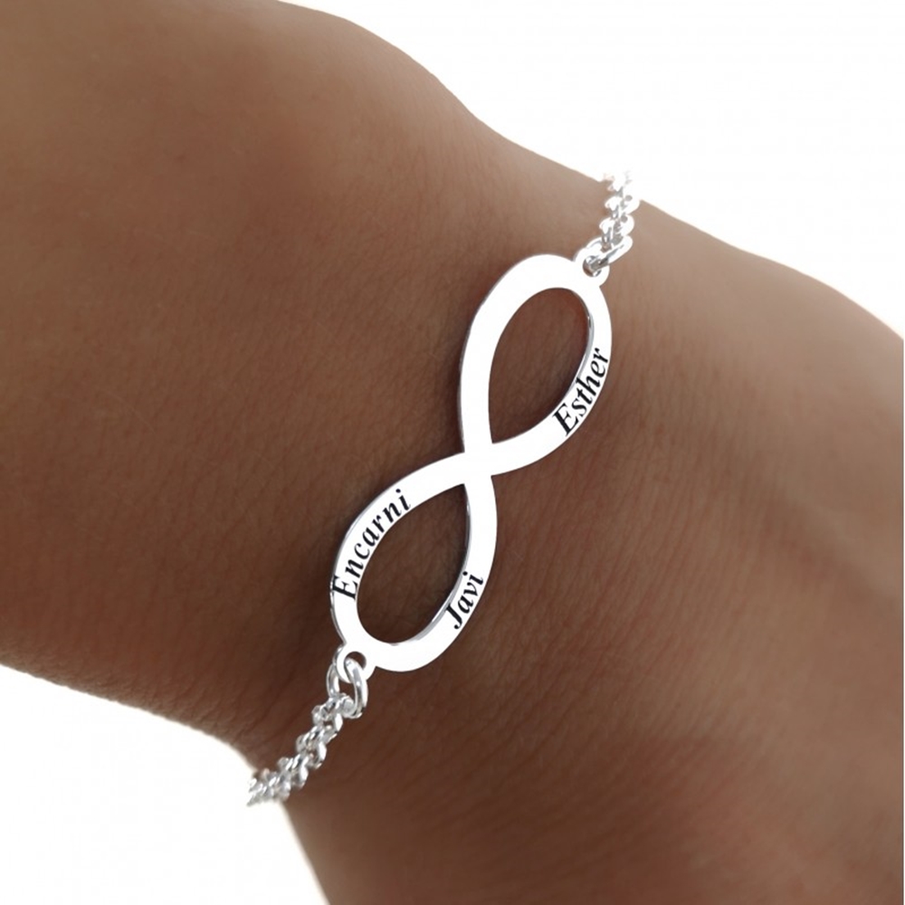 Pulsera infinito personalizada hasta 4 nombres de Plata de ley_1