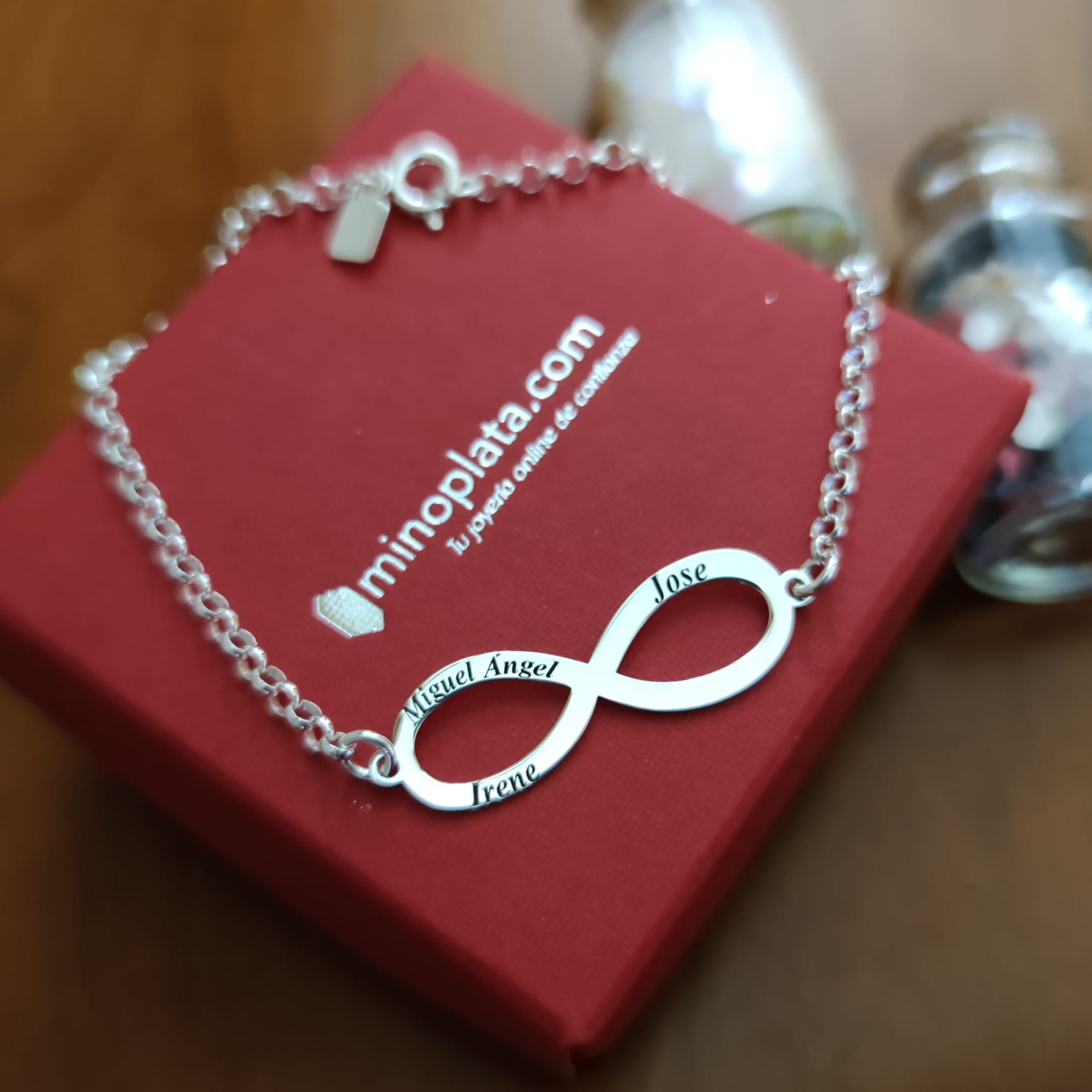 Pulsera infinito personalizada hasta 4 nombres de Plata de ley 4