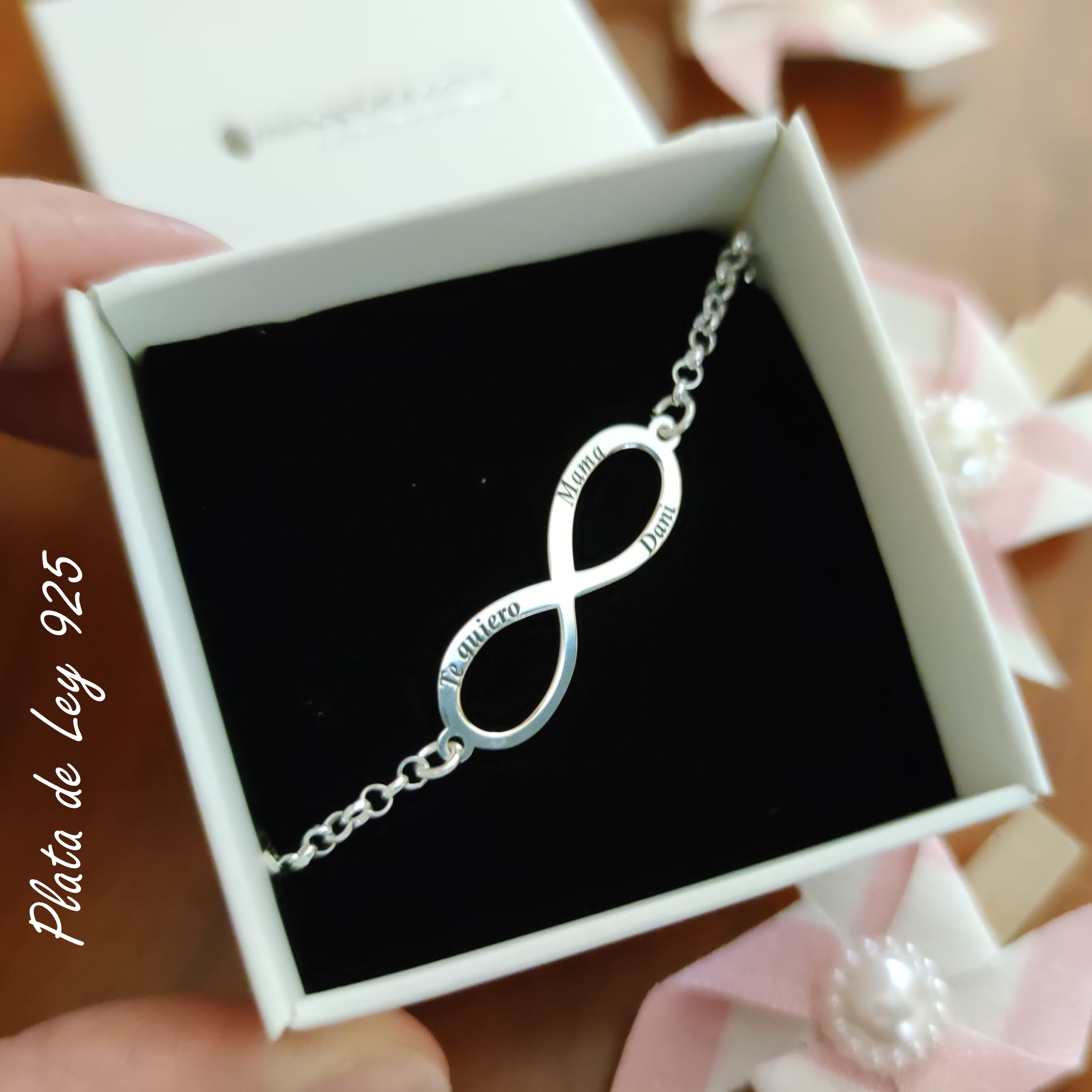 Pulsera infinito personalizada hasta 4 nombres de Plata de ley 6