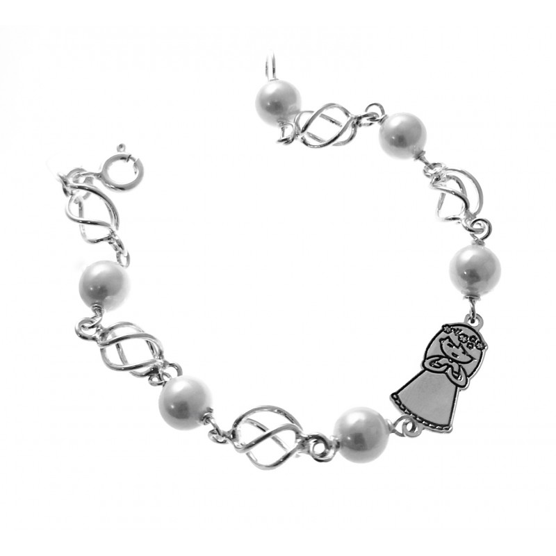 Pulsera niña de Comunión jaula de Plata y Perlas