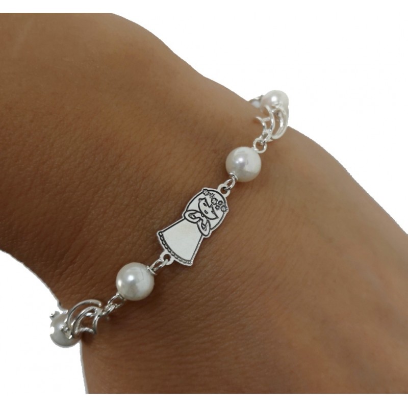 Pulsera niña de Comunión jaula de Plata y Perlas_1