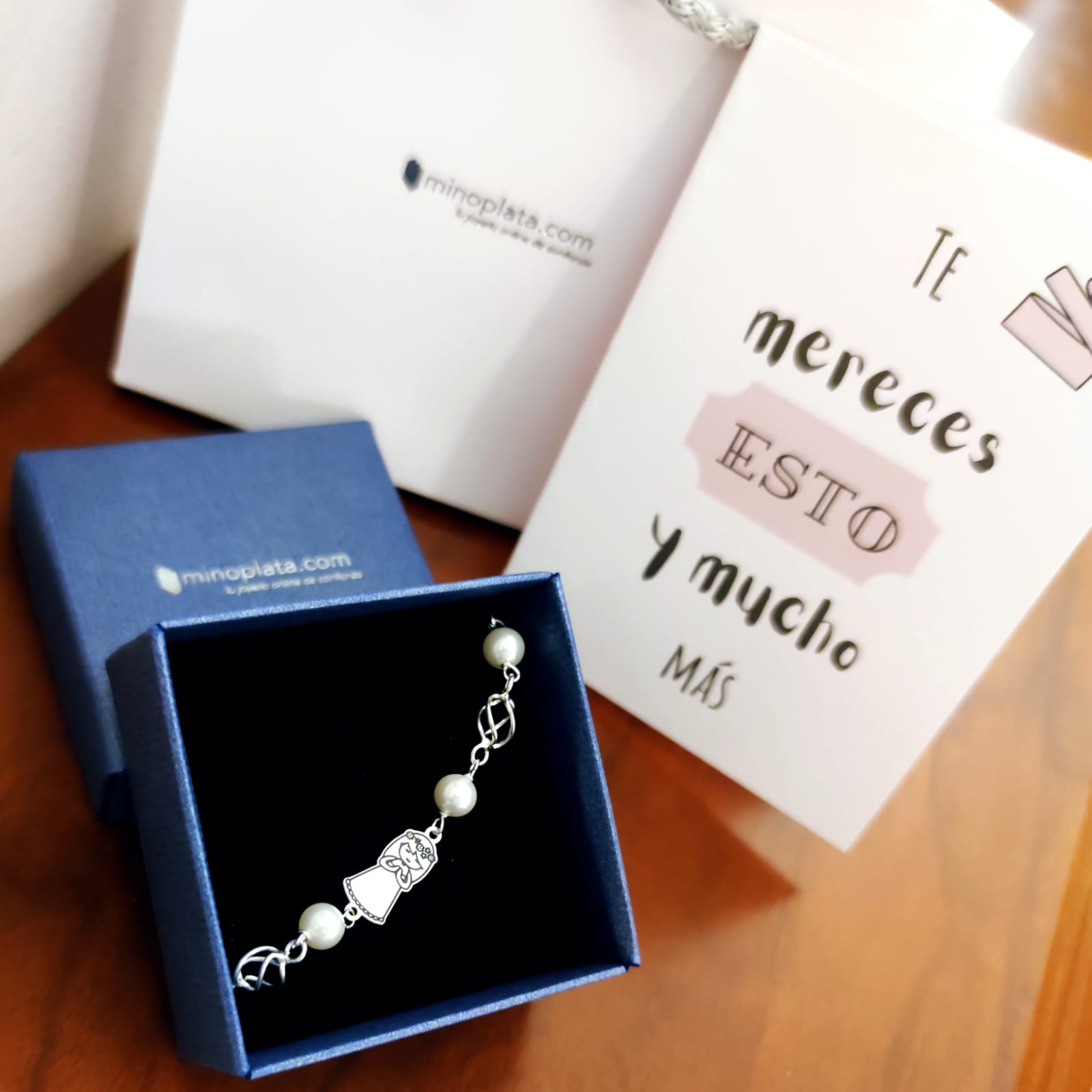 Pulsera niña de Comunión jaula de Plata y Perlas 3