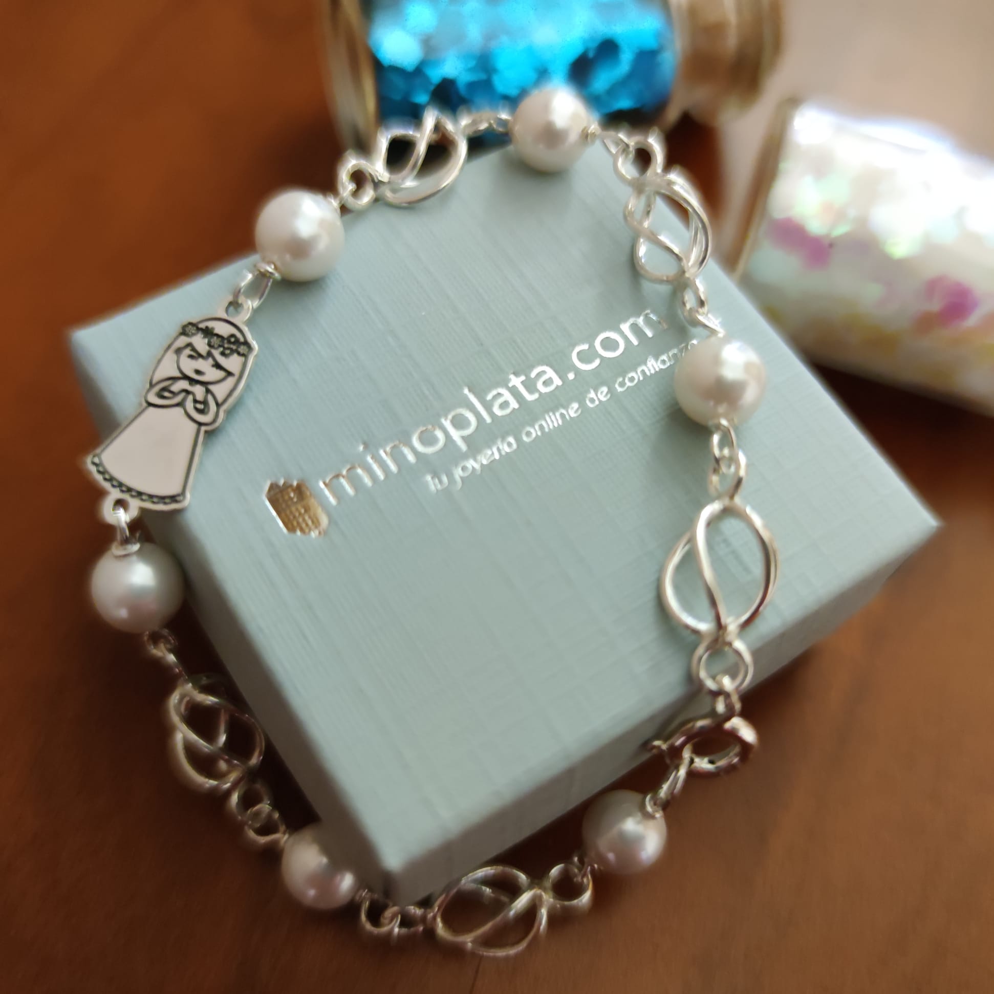 Pulsera niña de Comunión jaula de Plata y Perlas 4